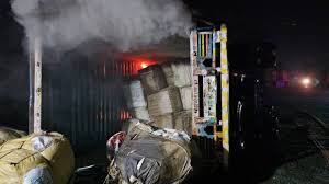 Burning Bus After Collision in Balrampur