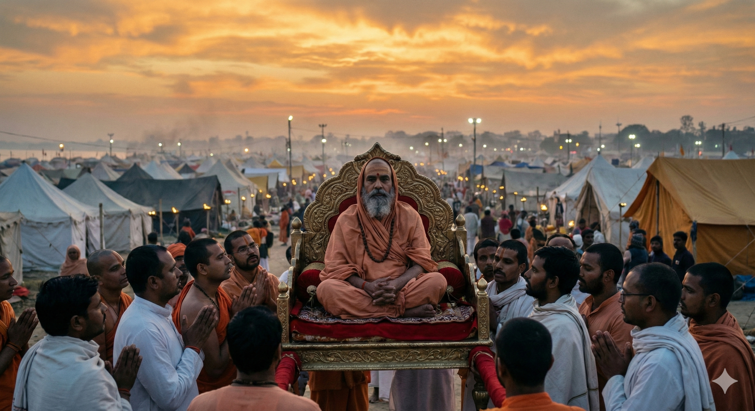 शंकराचार्य अविमुक्तेश्वरानंद बुखार से पीड़ित, प्रयागराज माघ मेले में धरने पर बैठे हुए, पालकी पर