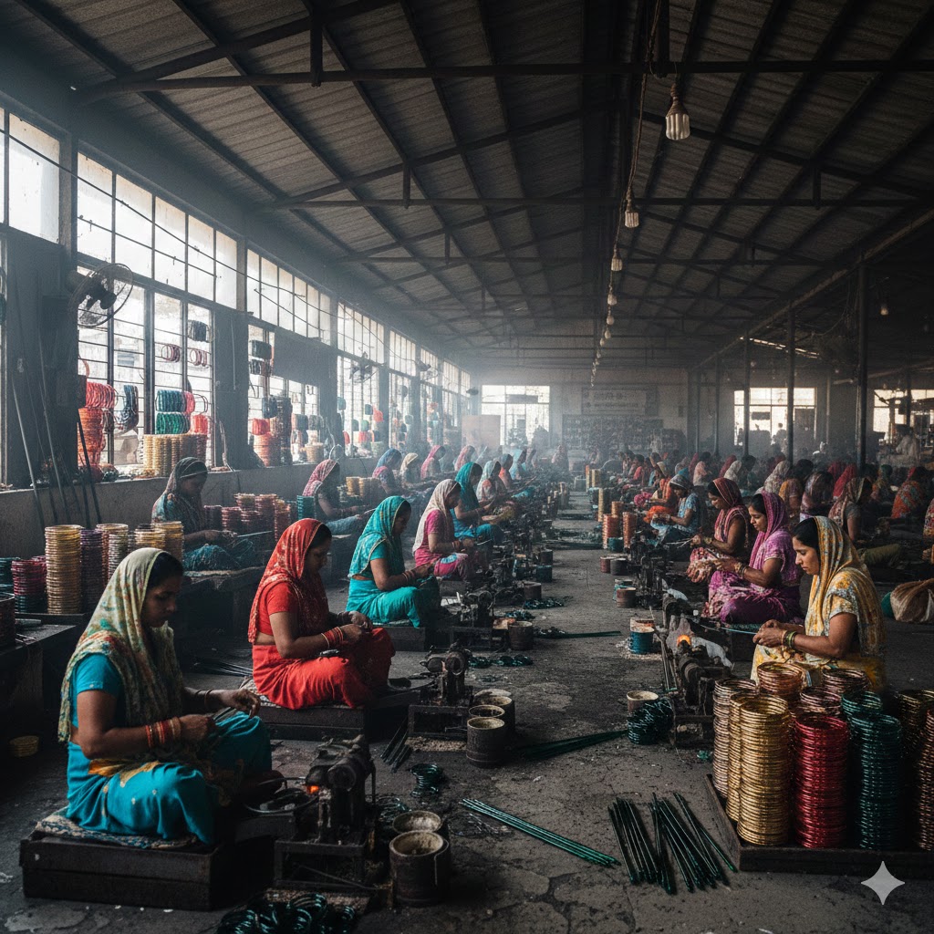Firozabad workers taking oath for de-addiction awareness campaign at Kohinoor Bangle Industry factory