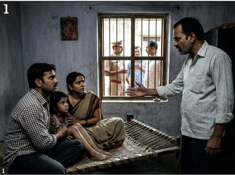 पीड़ित तेज सिंह का परिवार और पुलिस स्टेशन का दृश्य