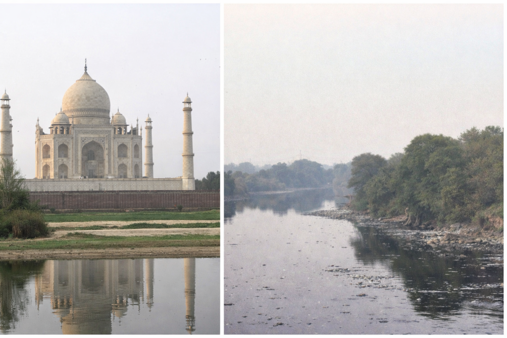 Taj Mahal Agra pollution, Yamuna river pollution, Agra heritage buildings, Agra air quality PM2.5