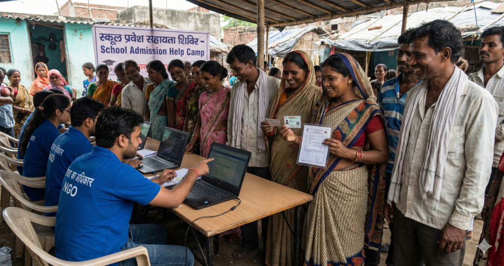 PAPA NGO organizing RTE admission assistance camp for poor children in Agra slums,