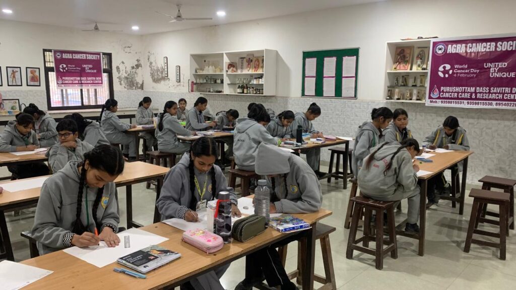 World Cancer Day 2026 drawing competition Holy Public School Agra cancer awareness posters children