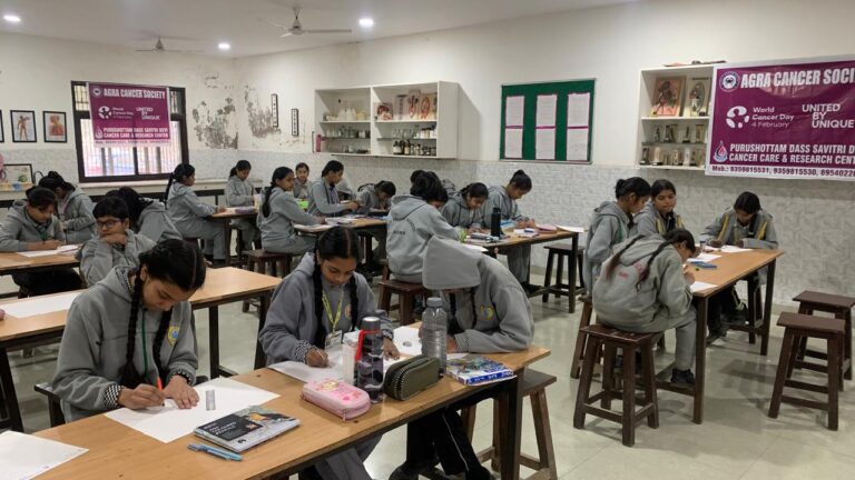 World Cancer Day 2026 drawing competition Holy Public School Agra cancer awareness posters children