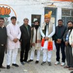 Akhil Bhartiya Brahman Mahasabha Agra team honoring MLA Nandkishore Gurjar with Ram Lalla image and Pagri in Loni Ghaziabad.