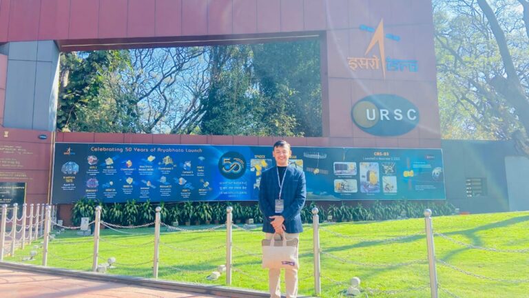 Pratik Sharma Hansraj College student presenting research paper at ISRO URSC conference Bengaluru.