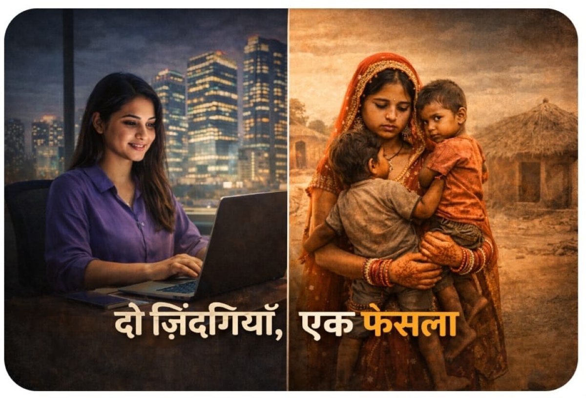 भारत में बाल विवाह के खिलाफ जागरूकता और ग्रामीण-शहरी अंतर दर्शाती प्रतीकात्मक छवि