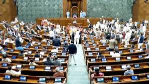 Lok Sabha uproar PM Modi address postponed opposition female MPs protest near treasury benches Manoj Tiwari Rahul Gandhi reaction