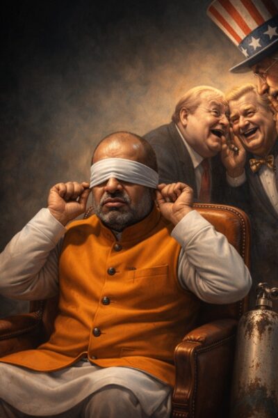 Vishnu Nagar political satire article on Indian politics, corporate connections and silence on US Iran conflict