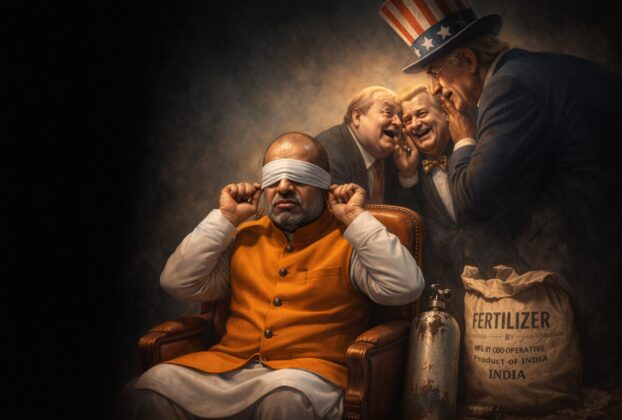Vishnu Nagar political satire article on Indian politics, corporate connections and silence on US Iran conflict