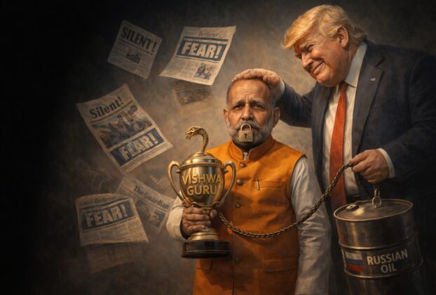 Rajendra Sharma political satire article on Indian foreign policy, Donald Trump influence and US Iran conflict silence