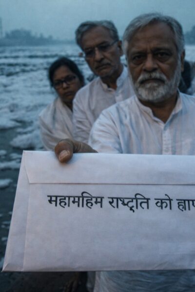 रिवर कनेक्ट अभियान के सदस्य राष्ट्रपति को यमुना संरक्षण का ज्ञापन सौंपते हुए।