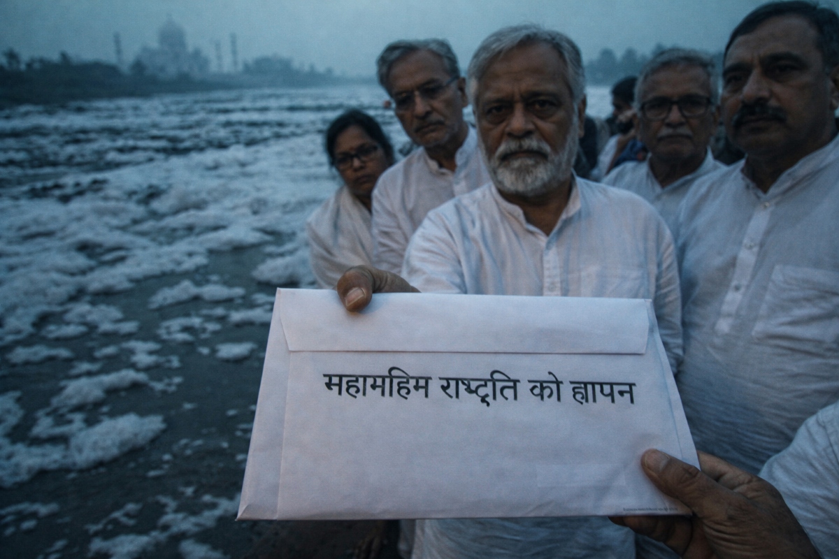 रिवर कनेक्ट अभियान के सदस्य राष्ट्रपति को यमुना संरक्षण का ज्ञापन सौंपते हुए।