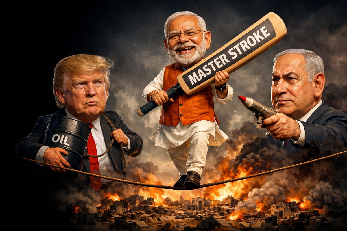 Rajendra Sharma political satire article on Indian diplomacy, Vishwaguru silence and Iran Israel war
