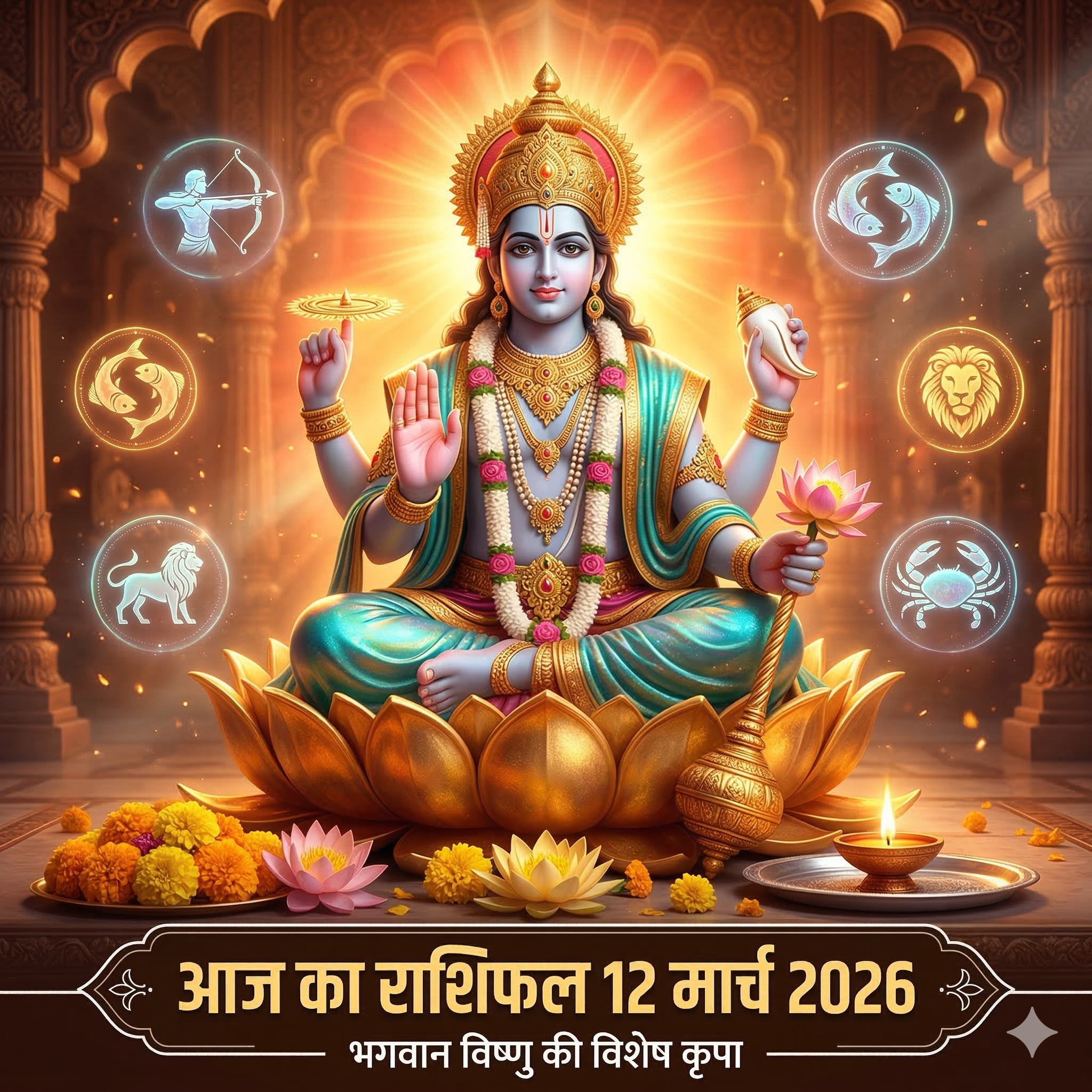 आज का राशिफल 12 मार्च 2026 भगवान विष्णु की कृपा ताज न्यूज़ आगरा