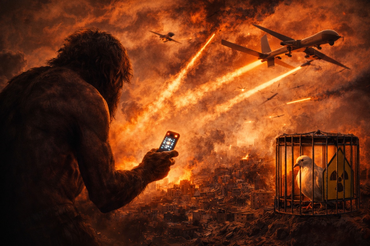 Brij Khandelwal article on West Asia war, drones, missiles, nuclear threat and silence of peace activists