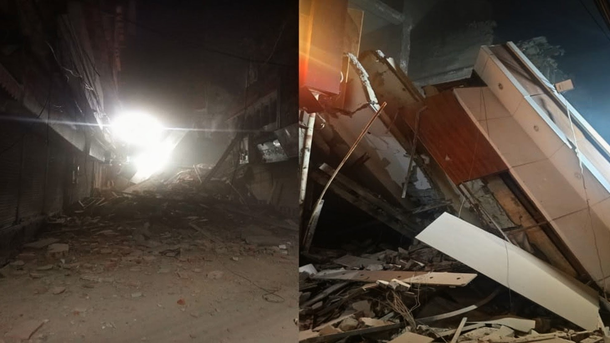 आगरा के किनारी बाजार में ढहा तीन मंजिला सराफा शोरूम