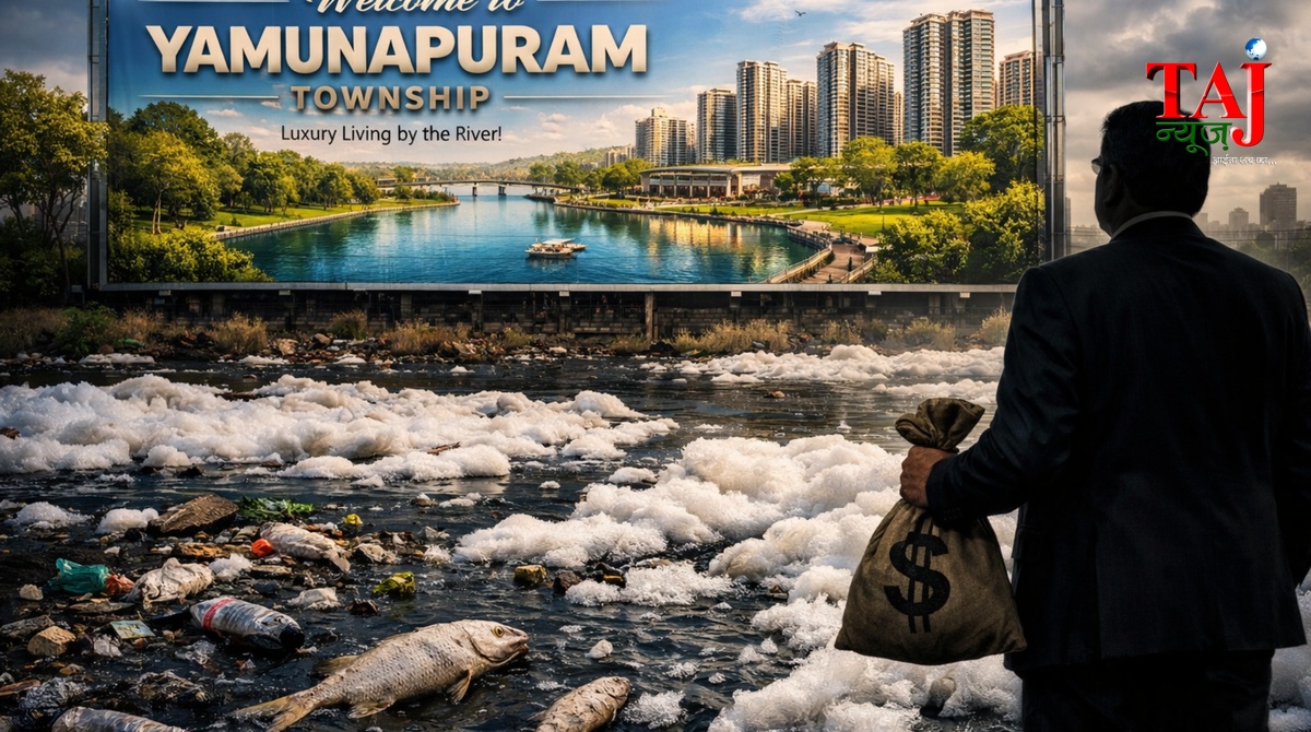 Brij Khandelwal article on Yamuna river pollution and fake real estate township names in Agra