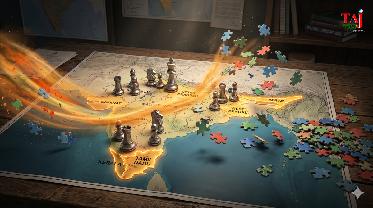 Brij Khandelwal article analyzing 2026 assembly elections in West Bengal Assam Tamil Nadu and Kerala NDA vs opposition