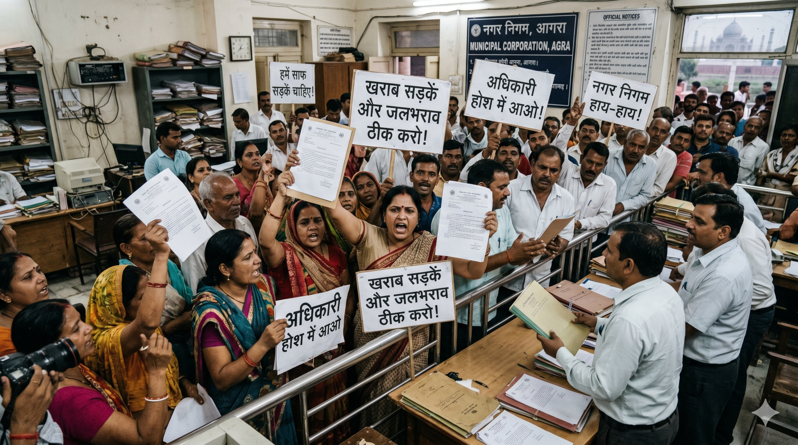 आगरा नगर निगम में प्रदर्शन को लेकर प्रतीकात्मक तस्वीर