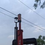 High tension electricity line power line hazard accident on rural road review setup