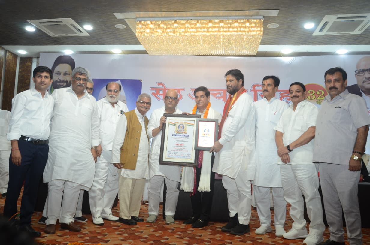 Ajay Rai and Pradeep Jain Aditya lighting lamp at Seth Achal Singh birth anniversary event in Agra