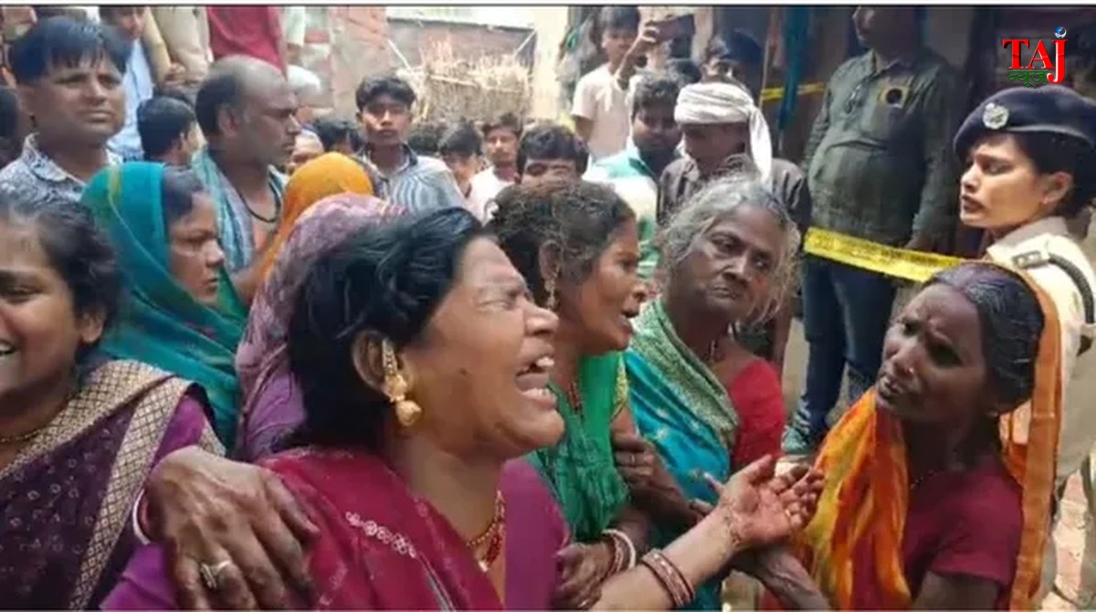 बिहार के मधुबनी में सास की हत्या के बाद घटनास्थल पर जुटी पुलिस और रोते-बिलखते परिजनों का दृश्य