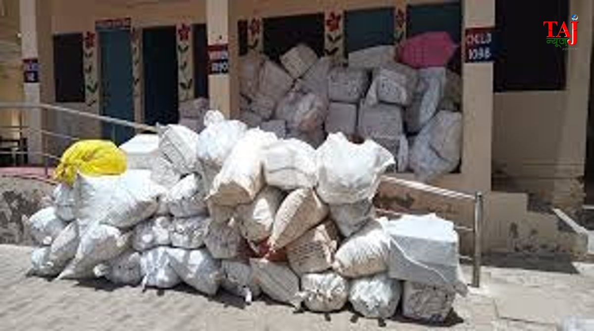department officials inspecting seized medical stocks inside a warehouse layout