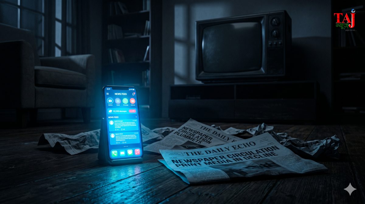Brij Khandelwal article on smartphone digital disruption print media television ads revenue decline algorithm era