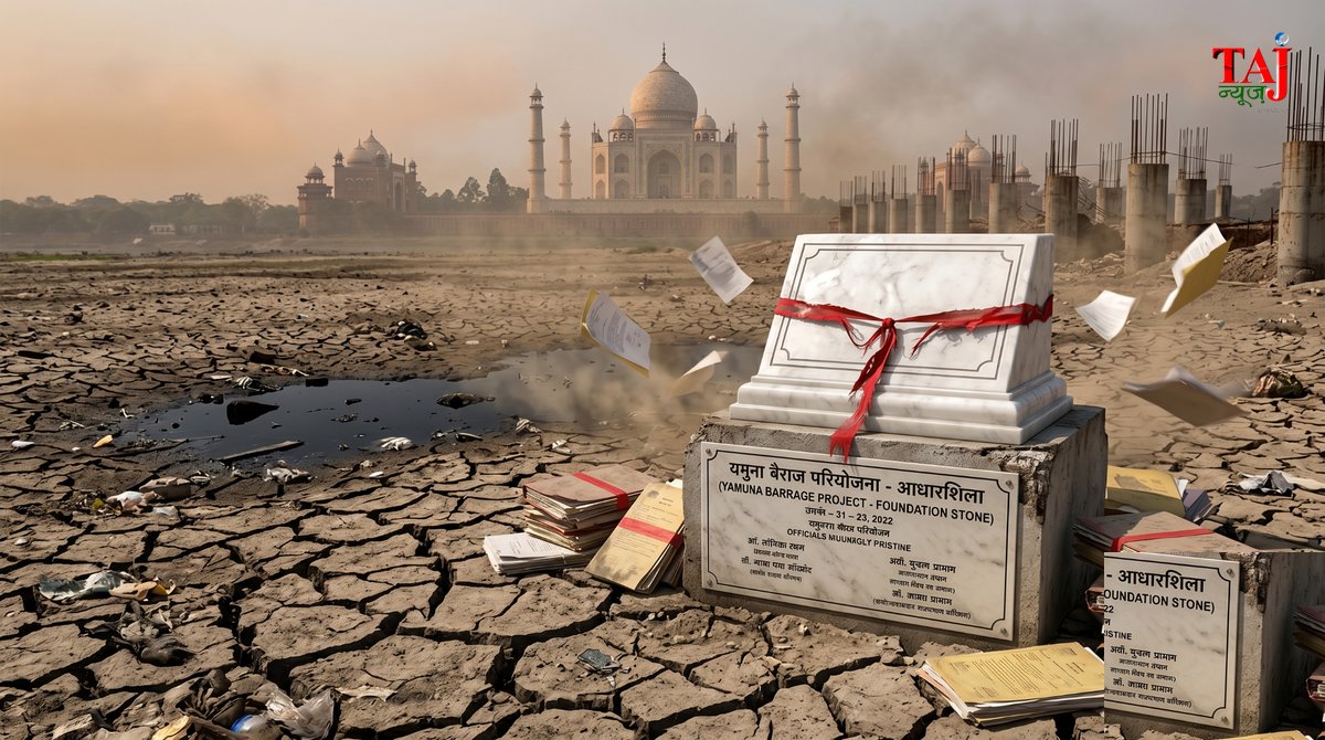 Brij Khandelwal article on Agra Yamuna Barrage project delay foundation stones red tapism and Taj Mahal environment