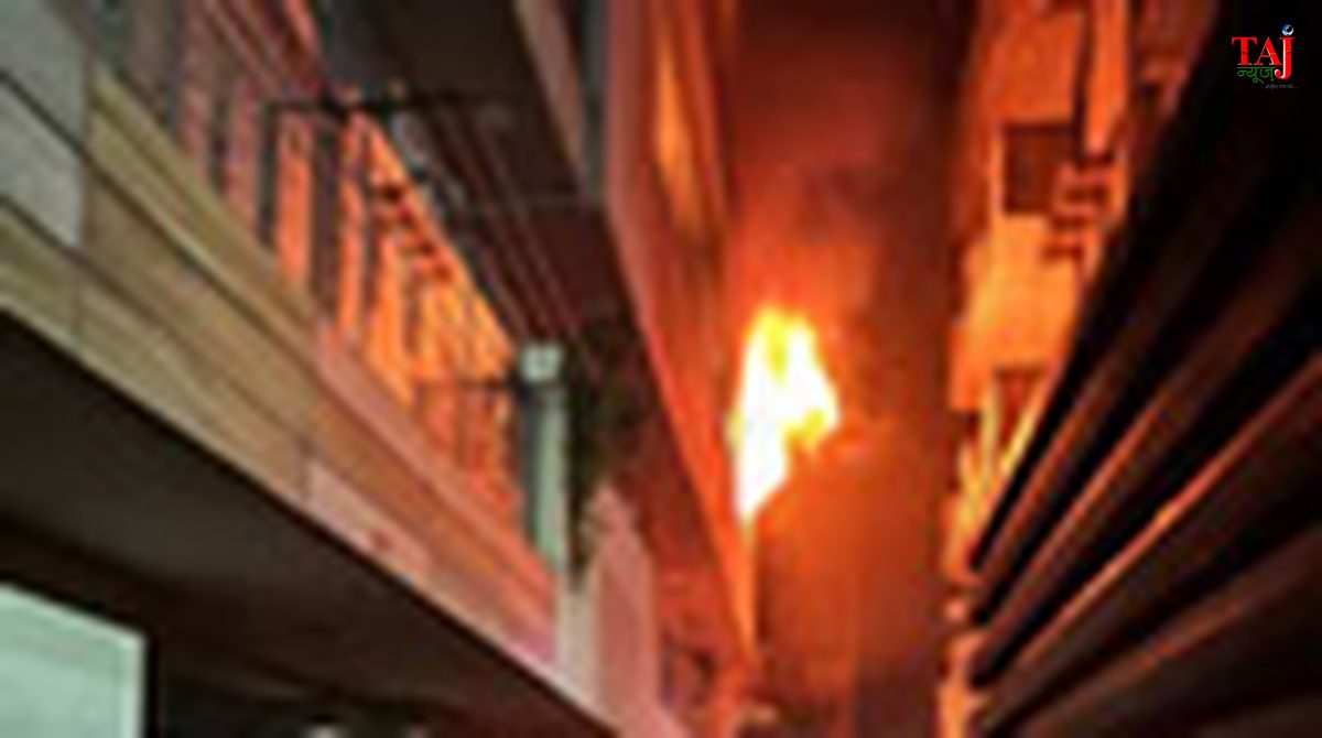 Fire department teams and forensic units conducting a technical investigation at a house fire scene in Hauz Khas New Delhi
