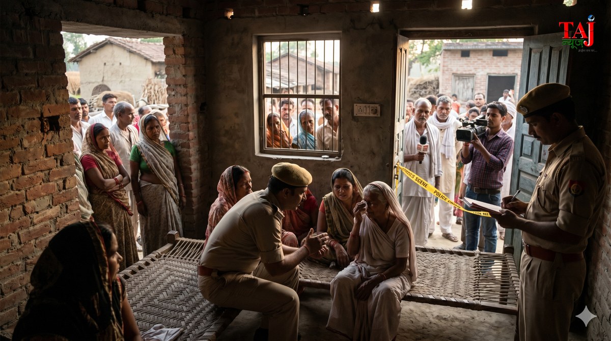 जालौन में बच्ची हत्या मामले की जांच करती पुलिस