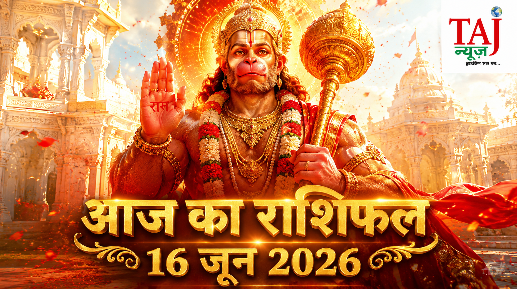 आज का राशिफल 16 जून 2026 भगवान हनुमान की कृपा ताज न्यूज़ आगरा