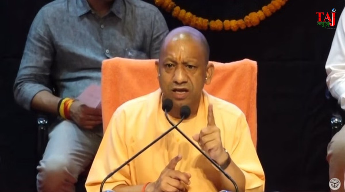 Chief minister addressing formal media briefing event inside auditorium setup review