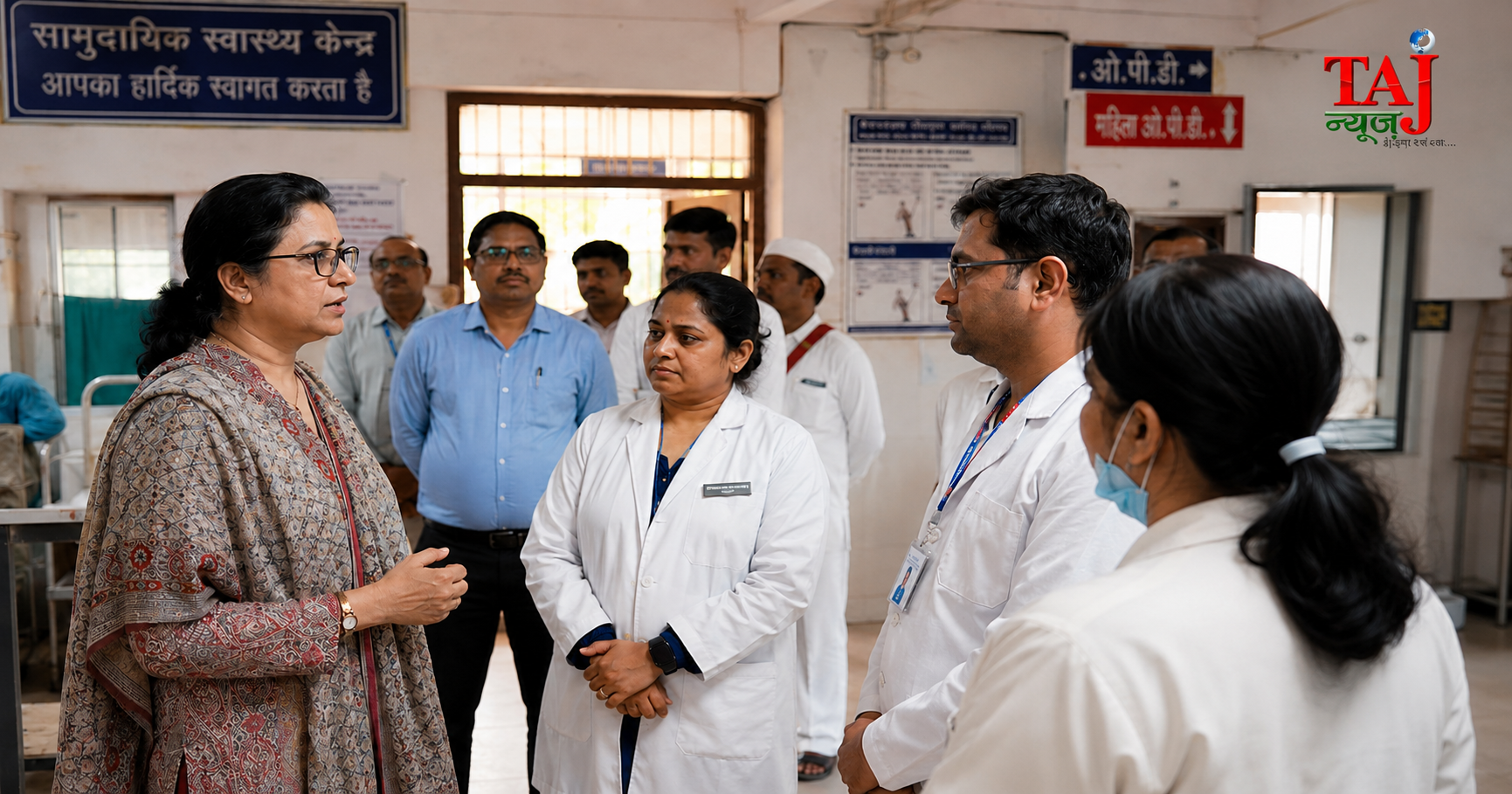 Uttar Pradesh State Women Commission President Babita Chauhan reviewing medical systems during surprise inspection