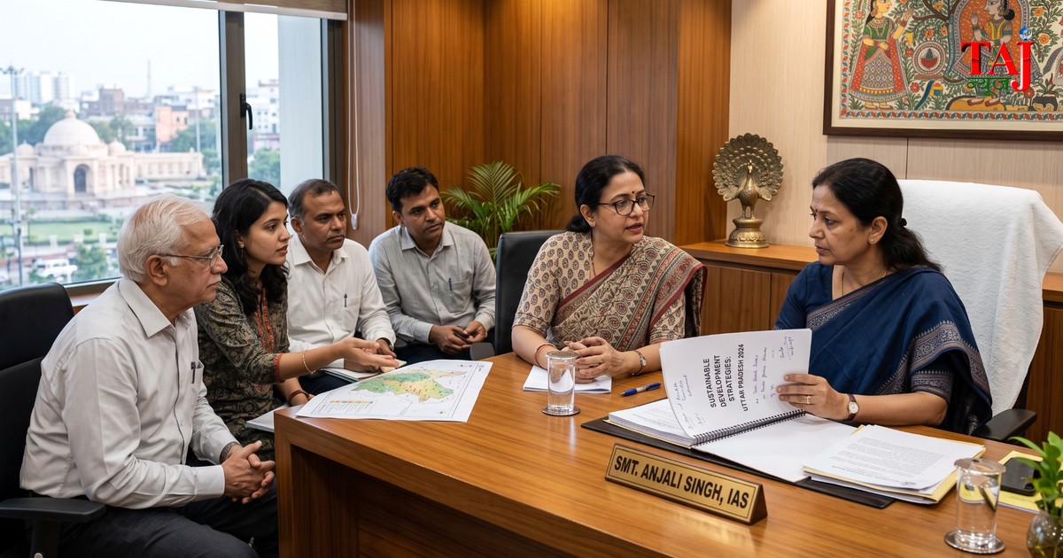 Environmentalists Brij Khandelwal and Dr Devashish Bhattacharya submitting memorandum to Principal Secretary Amrit Abhijat in Lucknow for Agra Heritage City status