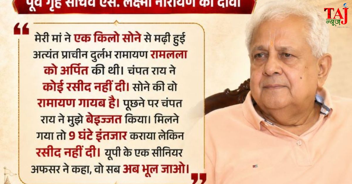 अयोध्या राम मंदिर परिसर और धार्मिक स्वर्ण आभूषणों की तिजोरी का प्रतीकात्मक चित्रण