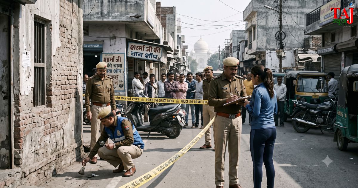 आगरा के शाहगंज क्षेत्र में जिम जा रही युवती से मारपीट मामले की जांच करती पुलिस