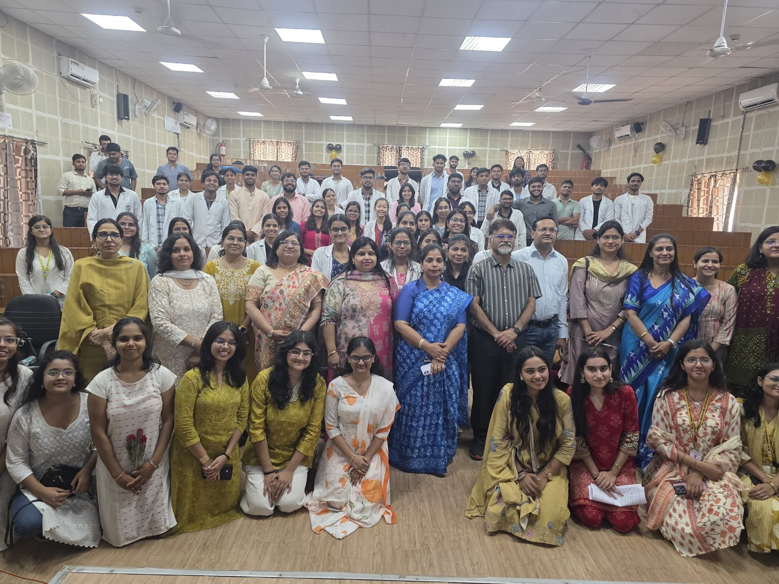 MBBS medical students performing cultural dance on stage during National Doctors Day function at Sarojini Naidu Medical College Agra