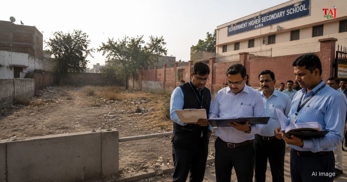 आगरा में 127 निजी आईटीआई के फर्जी सत्यापन और भौतिक सत्यापन रिपोर्ट की जांच करते प्रशासनिक अधिकारी।