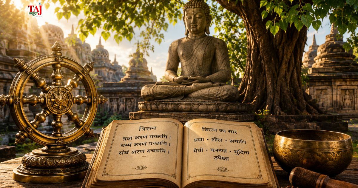 Dr Pramod Kumar analytical philosophical article on Buddhist Triratna philosophy Buddha Dhamma Sangha Prajna Sheel Karuna 2026 Slug: bauddha-dhamma-ka-triratna-jeevan-darshan-buddha-dhamma-sangha-dr-pramod-kumar