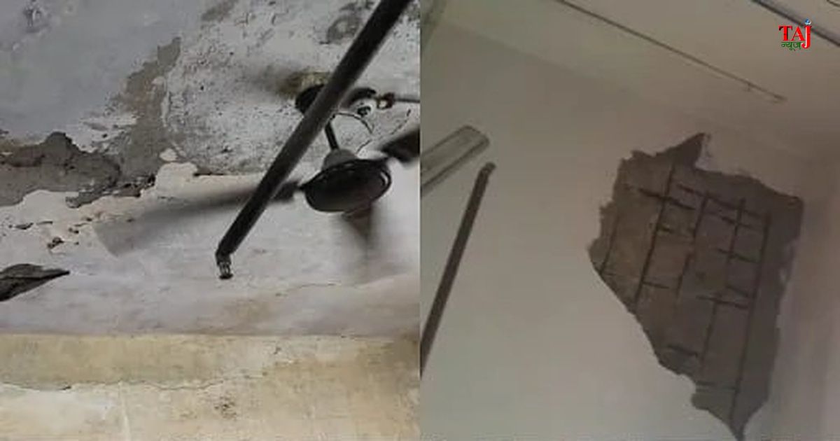 एस.एन. मेडिकल कॉलेज आगरा का इमरजेंसी ब्लॉक, जहां प्लास्टर गिरने के बाद पहली मंजिल खाली कराई गई और पीडब्ल्यूडी को जांच के लिए पत्र भेजा गया।