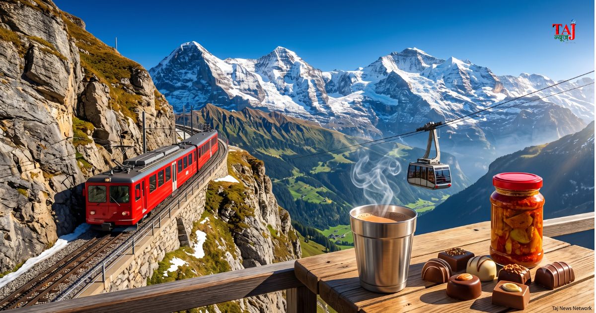 Brij Khandelwal Switzerland travelogue Zurich Interlaken Swiss Alps cable car Vande Mataram chant and Indian food humor 2026