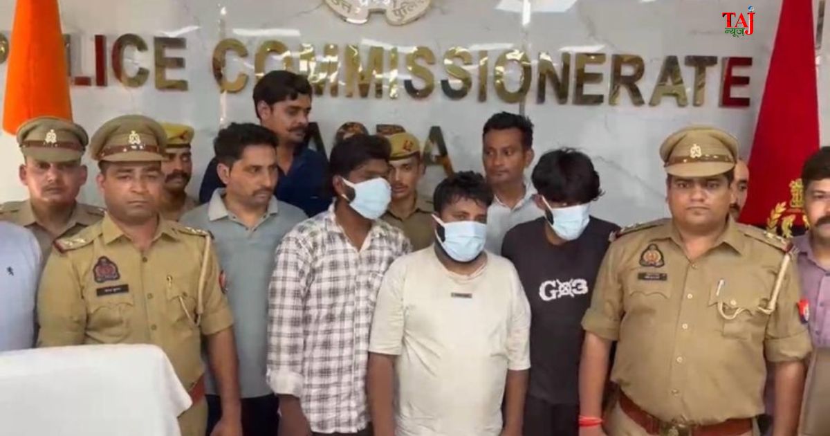 आगरा के खेरागढ़ में हाईटेंशन तार चोरी के मामले में गिरफ्तार कबाड़ कारोबारी व आरोपी और पुलिस द्वारा बरामद सामान।