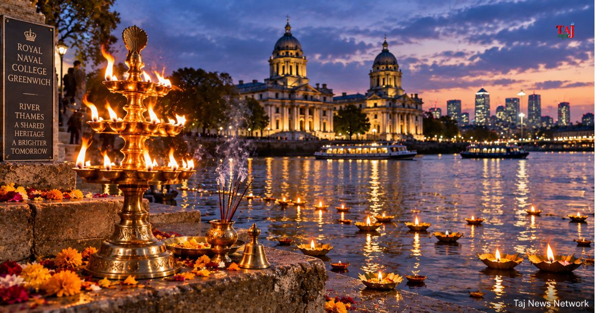 Ganga Aarti at River Thames London Old Royal Naval College Greenwich and River Connect Campaign Agra Yamuna to Thames message by Brij Khandelwal