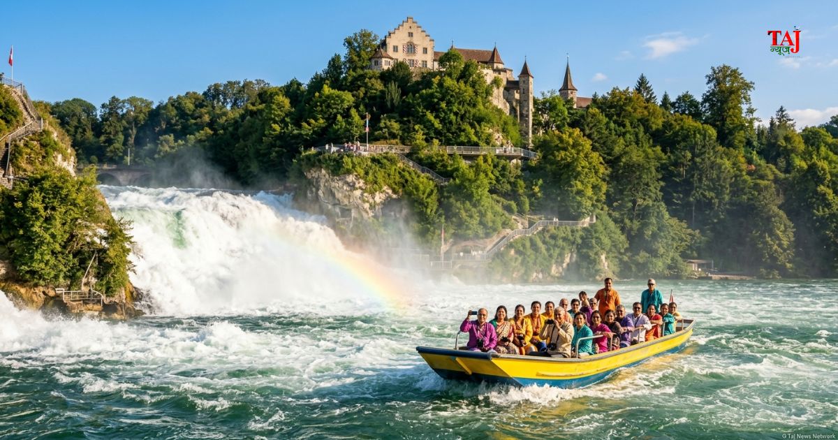 Rhine Falls Switzerland boat tour stairs adventure travelogue by Brij Khandelwal exploring Schaffhausen waterfalls and Indian dining 2026