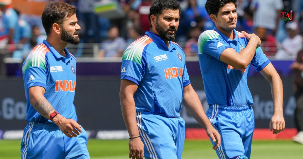 वेस्टइंडीज के खिलाफ वनडे सीरीज के लिए घोषित भारतीय क्रिकेट टीम में कप्तान शुभमन गिल, रोहित शर्मा और विराट कोहली।