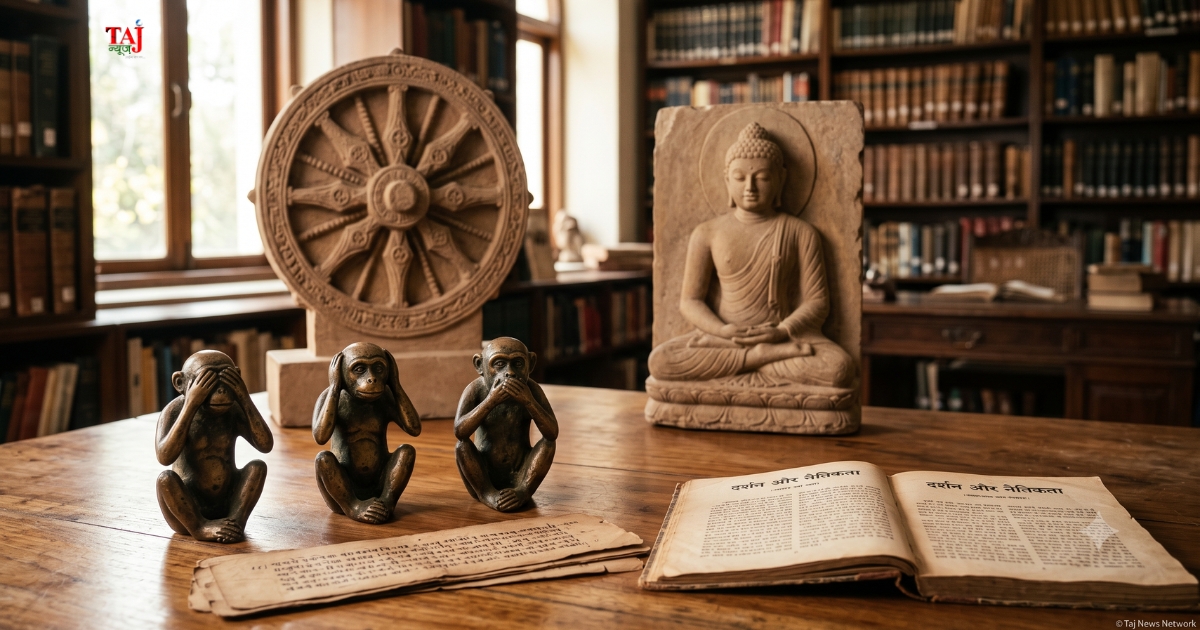 Philosophical analysis comparing Mahatma Gandhi three monkeys principles with Buddhist noble eightfold path by Dr Pramod Kumar Agra University 2026