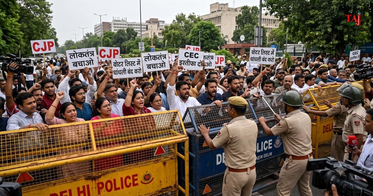 सीईसी ज्ञानेश कुमार इस्तीफा मांग जंतर मंतर 2.0 प्रदर्शन सीजेपी आयोजक हिरासत दिल्ली पुलिस